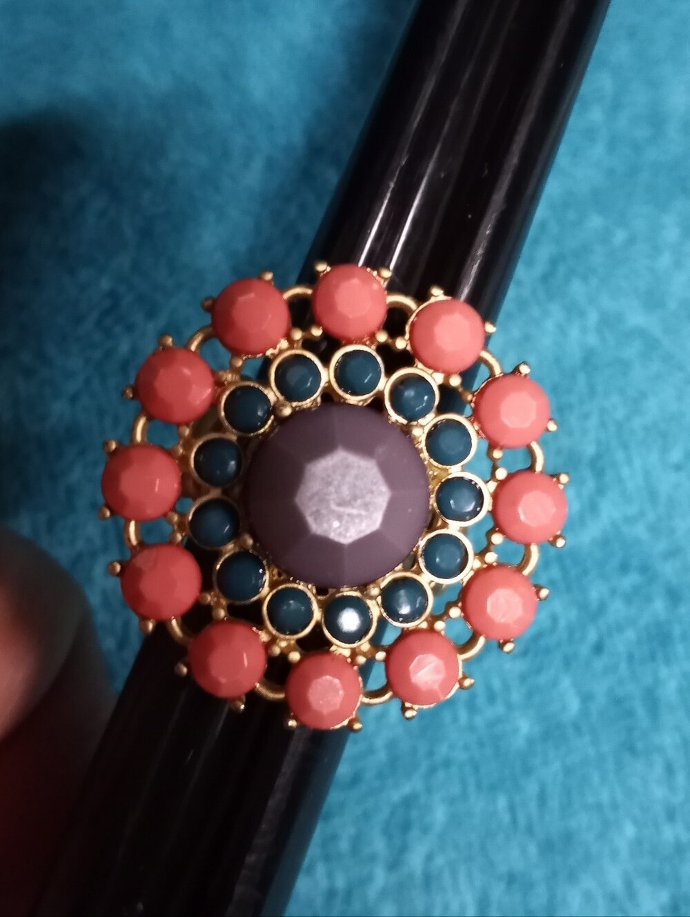 Gold-Tone Coral and Teal Statement Ring - Women Jewelry